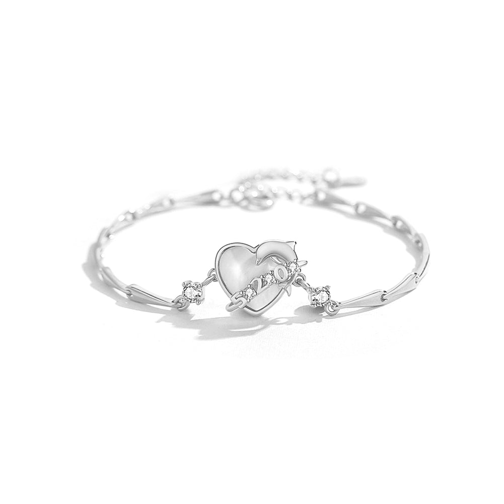 925 Sterling Silver Plated Rose Gold Fashion Romantic Dolphin Heart Opal Bracelet with Cubic Zirconia