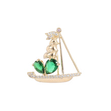 Load image into Gallery viewer, Fashion Simple Plated Gold Sailboat Brooch with Green Cubic Zirconia
