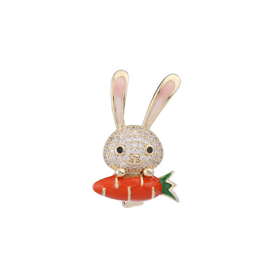 Simple and Lovely Plated Gold Rabbit Enamel Carrot Brooch with Cubic Zirconia