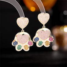 Load image into Gallery viewer, Fashion Simple Plated Gold Dog Paw Heart Earrings with Cubic Zirconia