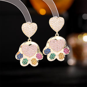 Fashion Simple Plated Gold Dog Paw Heart Earrings with Cubic Zirconia