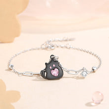 Load image into Gallery viewer, 925 Sterling Silver Simple and Cute Black Cat Bracelet with Pink Cubic Zirconia