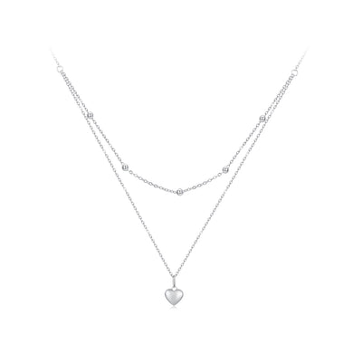 925 Sterling Silver Fashion Simple Heart Pendant with Double Layer Necklace