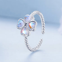 Load image into Gallery viewer, 925 Sterling Silver Fashion Simple Four-leafed Clover Moonstone Twist Adjustable Open Ring