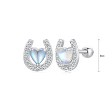 Load image into Gallery viewer, 925 Sterling Silver Fashion Simple Heart Shaped Moonstone Horseshoe Stud Earrings with Cubic Zirconia