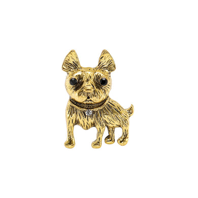 Simple and Adorable Plated Gold Bulldog Brooch with Cubic Zirconia