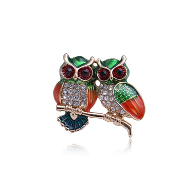 Fashion Cute Plated Gold Enamel Colorful Owl Brooch with Cubic Zirconia
