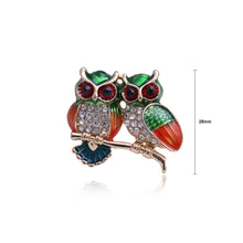 Load image into Gallery viewer, Fashion Cute Plated Gold Enamel Colorful Owl Brooch with Cubic Zirconia