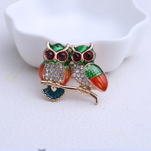 Fashion Cute Plated Gold Enamel Colorful Owl Brooch with Cubic Zirconia