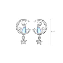 Load image into Gallery viewer, 925 Sterling Silver Simple and Cute Star Moon Cat Moonstone Stud Earrings with Cubic Zirconia