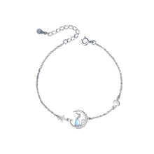 Load image into Gallery viewer, 925 Sterling Silver Simple and Cute Star Moon Cat Moonstone Bracelet with Cubic Zirconia