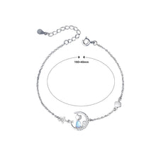Load image into Gallery viewer, 925 Sterling Silver Simple and Cute Star Moon Cat Moonstone Bracelet with Cubic Zirconia