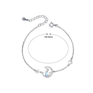 925 Sterling Silver Simple and Cute Star Moon Cat Moonstone Bracelet with Cubic Zirconia
