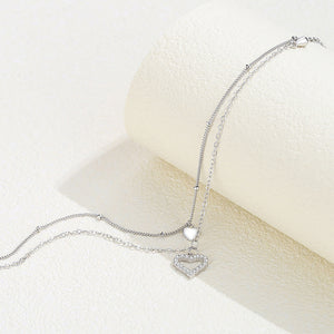 925 Sterling Silver Simple Fashion Hollow Heart Shape Double Layer Anklet with Cubic Zirconia