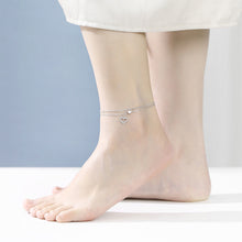Load image into Gallery viewer, 925 Sterling Silver Simple Fashion Hollow Heart Shape Double Layer Anklet with Cubic Zirconia