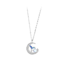 Load image into Gallery viewer, 925 Sterling Silver Fashion Romantic Enamel Fishtail Moon Moonstone Couple Pendant with Cubic Zirconia and Necklace For Women