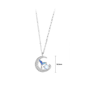925 Sterling Silver Fashion Romantic Enamel Fishtail Moon Moonstone Couple Pendant with Cubic Zirconia and Necklace For Women