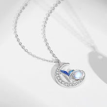Load image into Gallery viewer, 925 Sterling Silver Fashion Romantic Enamel Fishtail Moon Moonstone Couple Pendant with Cubic Zirconia and Necklace For Women