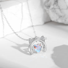 Load image into Gallery viewer, 925 Sterling Silver Simple and Cute Cat Heart Pendant with Cubic Zirconia and Necklace