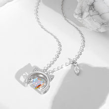 Load image into Gallery viewer, 925 Sterling Silver Simple and Cute Cat Heart Pendant with Cubic Zirconia and Necklace