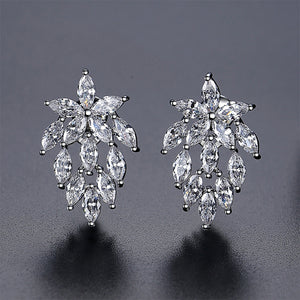 Fashion Temperament Leaf Earrings with Cubic Zirconia