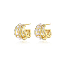 Load image into Gallery viewer, Fashion Simple Plated Gold C-Shape Multilayer Geometric Imitation Pearl Stud Earrings with Cubic Zirconia