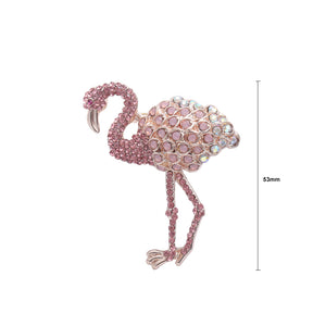 Fashion Brilliant Plated Gold Flamingo Brooch with Pink Cubic Zirconia