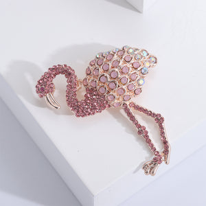 Fashion Brilliant Plated Gold Flamingo Brooch with Pink Cubic Zirconia