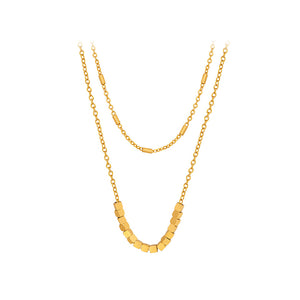 Fashion Simple Plated Gold 316L Stainless Steel Geometric Square Double Layer Necklace