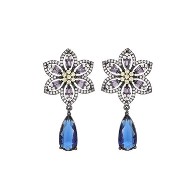 Fashion Vintage Plated Black Flower Water Drop Earrings with Cubic Zirconia