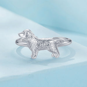 925 Sterling Silver Simple Cute Golden Retriever Dog Adjustable Open Ring