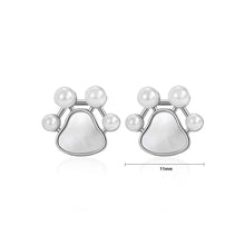 Load image into Gallery viewer, 925 Sterling Silver Simple Cute Dog Paw Print Stud Earrings with Imitation Pearls