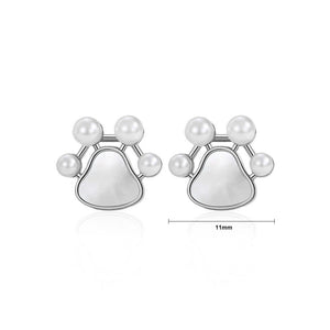 925 Sterling Silver Simple Cute Dog Paw Print Stud Earrings with Imitation Pearls