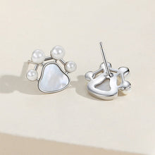 Load image into Gallery viewer, 925 Sterling Silver Simple Cute Dog Paw Print Stud Earrings with Imitation Pearls