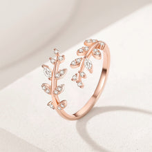Load image into Gallery viewer, 925 Sterling Silver Plated Rose Gold Fashion Simple Leaf Adjustable Open Ring with Cubic Zirconia