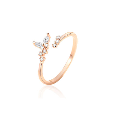 925 Sterling Silver Plated Rose Gold Simple Fashion Butterfly Adjustable Open Ring with Cubic Zirconia