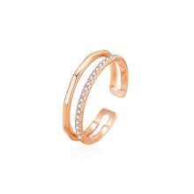Load image into Gallery viewer, 925 Sterling Silver Plated Rose Gold Simple Personality Double-layer Geometric Adjustable Open Ring with Cubic Zirconia