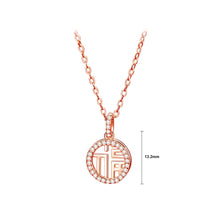 Load image into Gallery viewer, 925 Sterling Silver Plated Rose Gold Fashion Vintage Chinese Character Of Luck Hollow Geometric Pendant with Cubic Zirconia and Necklace