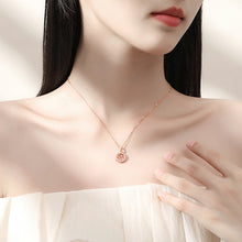 Load image into Gallery viewer, 925 Sterling Silver Plated Rose Gold Fashion Vintage Chinese Character Of Luck Hollow Geometric Pendant with Cubic Zirconia and Necklace