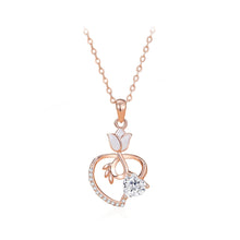 Load image into Gallery viewer, 925 Sterling Silver Plated Rose Gold Fashion Temperament Tulip Heart Pendant with Cubic Zirconia and Necklace