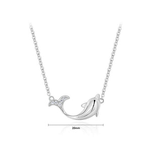 925 Sterling Silver Fashion Cute Dolphin Pendant with Cubic Zirconia and Necklace
