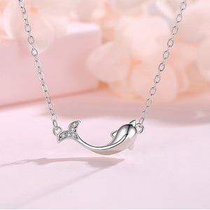 925 Sterling Silver Fashion Cute Dolphin Pendant with Cubic Zirconia and Necklace