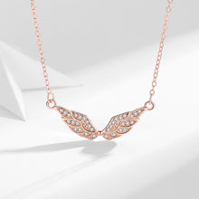 Load image into Gallery viewer, 925 Sterling Silver Plated Rose Gold Fashion Simple Angel Wings Pendant with Cubic Zirconia and Necklace
