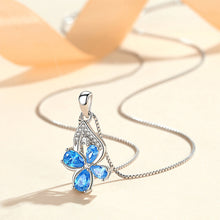 Load image into Gallery viewer, 925 Sterling Silver Fashion Temperament Four-leafed Clover Pendant with Blue Cubic Zirconia and Necklace