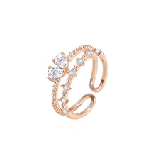 Load image into Gallery viewer, 925 Sterling Silver Plated Rose Gold Fashion Simple Heart Double Layer Geometric Adjustable Open Ring with Cubic Zirconia