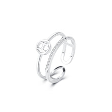 Load image into Gallery viewer, 925 Sterling Silver Simple Personality Alphabet H Geometric Double Adjustable Open Ring with Cubic Zirconia