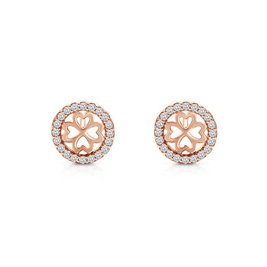 925 Sterling Silver Plated Rose Gold Fashion Simple Hollow Four-leafed Clover Geometric Round Stud Earrings with Cubic Zirconia
