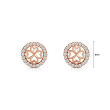 Load image into Gallery viewer, 925 Sterling Silver Plated Rose Gold Fashion Simple Hollow Four-leafed Clover Geometric Round Stud Earrings with Cubic Zirconia