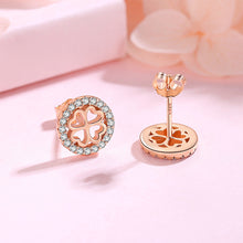 Load image into Gallery viewer, 925 Sterling Silver Plated Rose Gold Fashion Simple Hollow Four-leafed Clover Geometric Round Stud Earrings with Cubic Zirconia