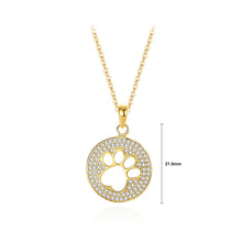 Load image into Gallery viewer, 925 Sterling Silver Plated Gold Fashion Brilliant Hollow Cat Claw Geometric Round Pendant with Cubic Zirconia and Necklace